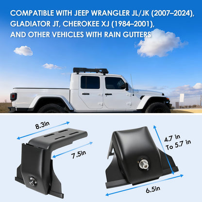 Gutter Mount Roof Rack Brackets for Jeep Wrangler, Gladiator & Cherokee XJ (2007-2024/1984-2001)