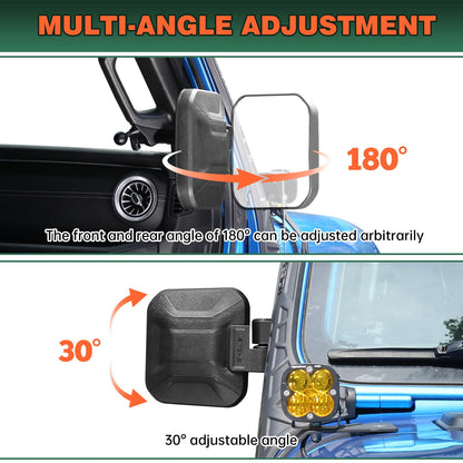 Wrangler JL JT Door Off Mirrors, Foldable, Anti-shake HD View