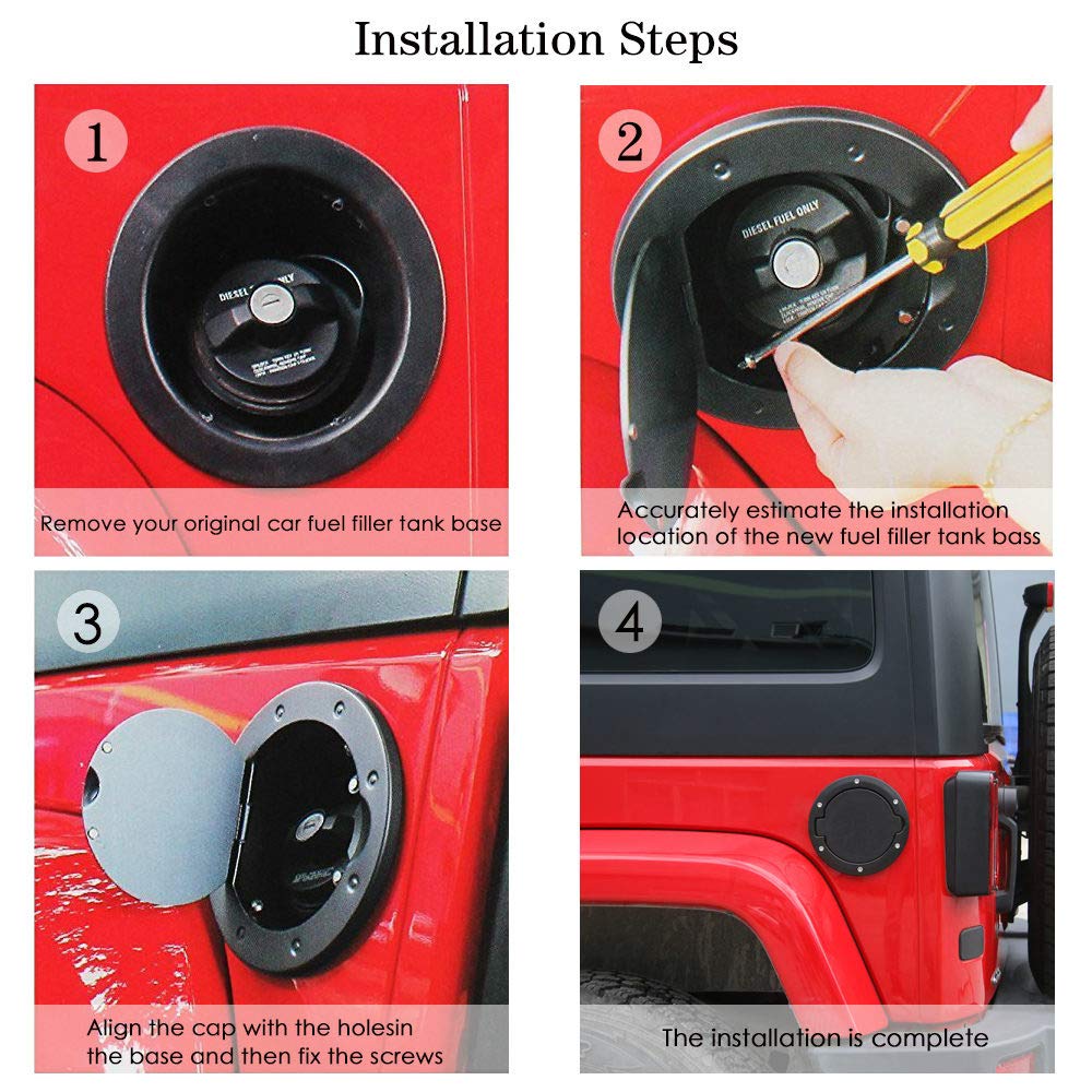Black Aluminum Fuel Filler Door Cover for 2007-2018 Jeep Wrangler JK
