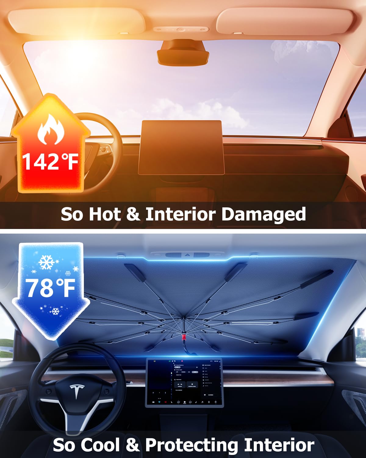 Nano Ice-Crystal Umbrella Sunshade - UPF50+ UV/Heat Block, Medium for Car/SUV/Truck