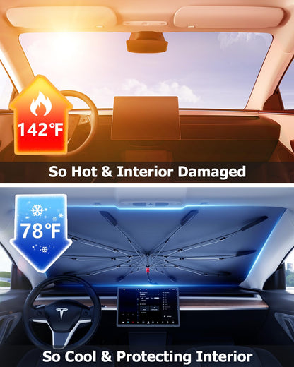 Nano Ice-Crystal Umbrella Sunshade - UPF50+ UV/Heat Block, Medium for Car/SUV/Truck