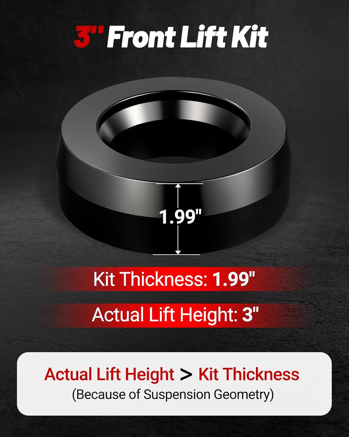 3" Front Leveling Spacers for 1994-2018 Ram 1500 2WD & 1994-2011 Ram 2500/3500 2WD (Black)