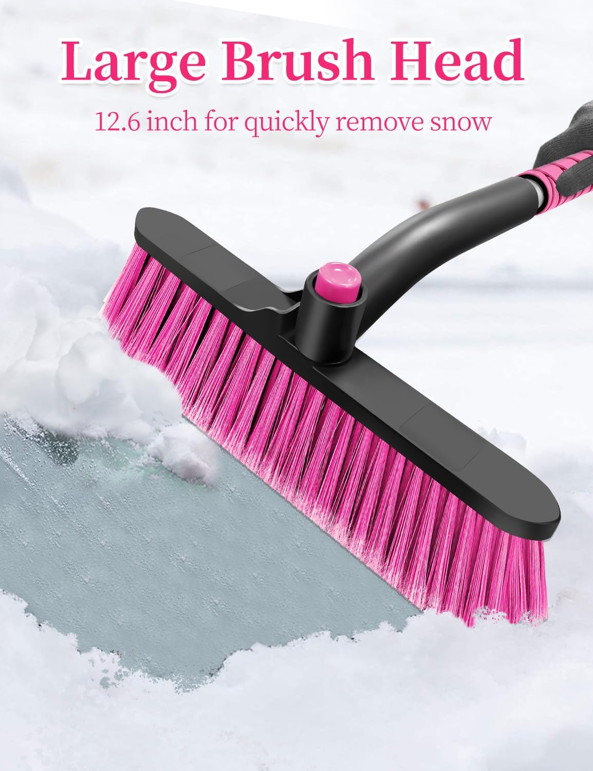 42.5" Snow Brush with 12.6" Wide Head - Portable Ice Scraper, Pink