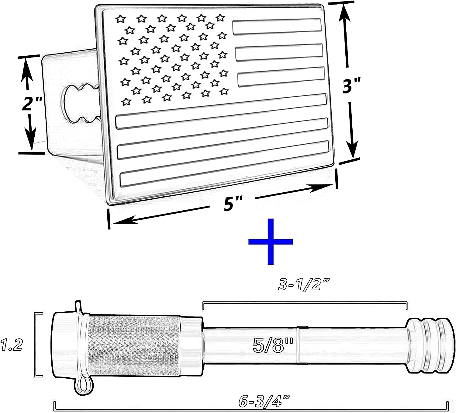 Heavy American Flag Metal Trailer Hitch Cover for 2 inch Receivers - OHMU