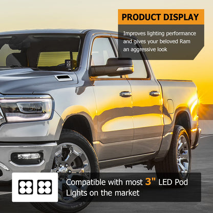 Hood Hinge Ditch Light Mount for 2019-2024 Ram 1500 (Excludes Classic) - Fits 3" Pod Lights