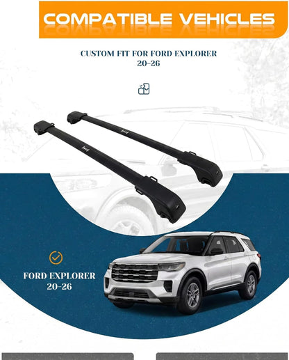 Lockable Roof Rack Cross Bars for 2020-2026 Ford Explorer w/Side Rails - 330 lb Capacity