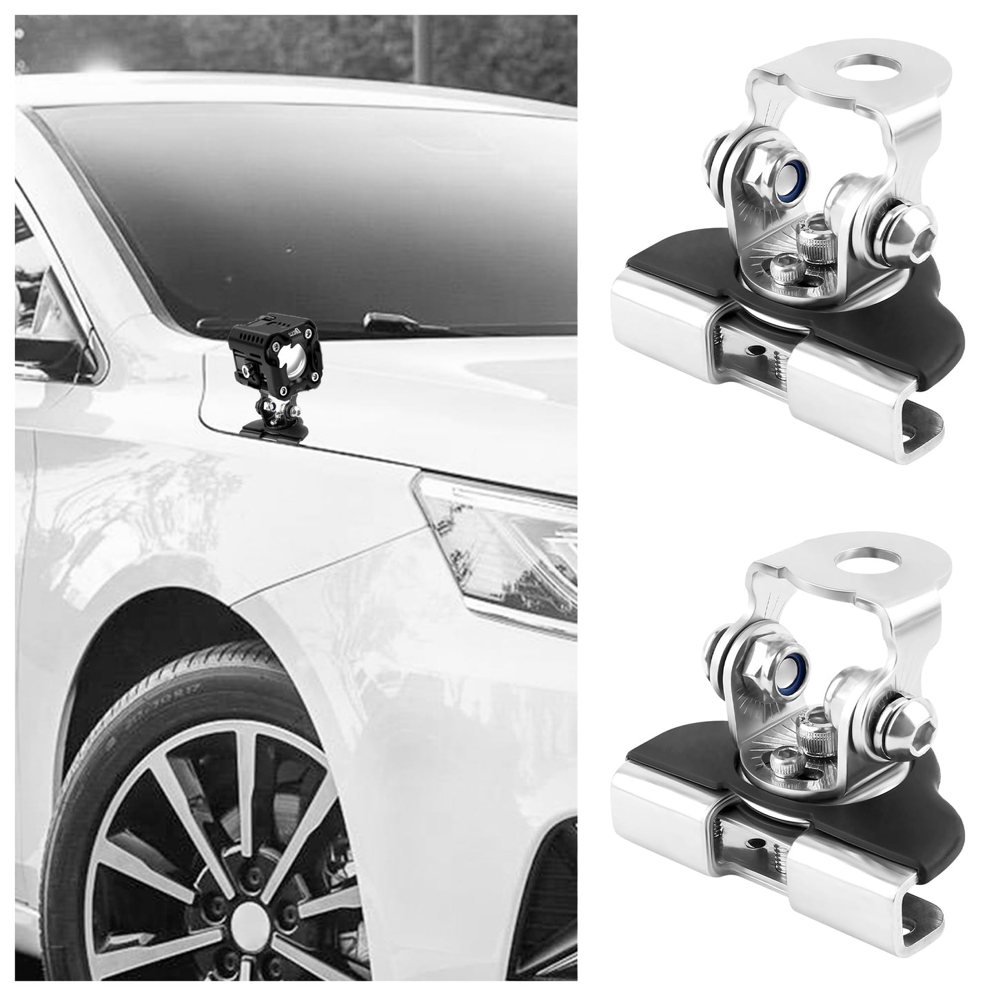 2-PCS Adjustable LED Light Bar Brackets for Hood/Grill - Universal for Car/Truck/SUV (Black)