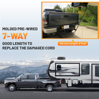 8ft 7-Pin Trailer Plug Cord - Double Prongs, Heavy Duty Pure Copper for RV/Trailer Side Replacement