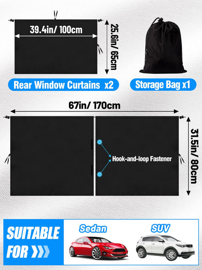 3-Piece Car Window Shade Set - 95% Light Block: 1 Divider + 2 Side Covers for SUV/Sedan Travel Camping