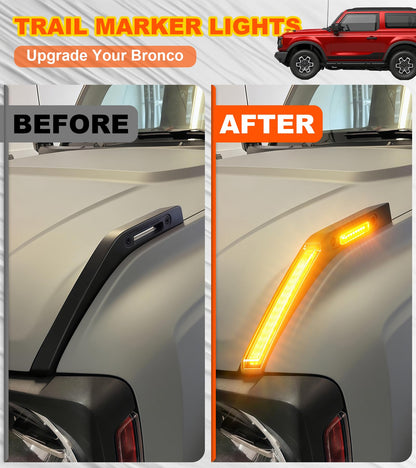 Bronco Hood Handle Trail Lights: Amber DRL, Side Markers, IP68 Waterproof