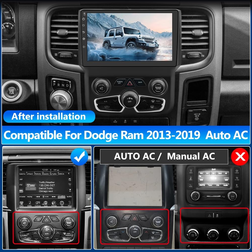 AWESAFE [2+64GB] Android 13 Car Stereo for Dodge Ram 1500 2500 3500 2013-2018 Auto AC with Wireless CarPlay/Android Auto, 9" Touch Screen Radio Replacement with Bluetooth/GPS/WiFi