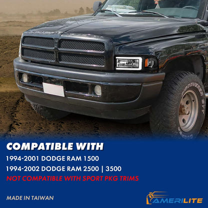 AmeriLite 1994-2001 Dodge Ram 1500 2500 3500 HD C-Type LED Tube Black 1pc Replacement Headlights Set - Passenger and Driver Side