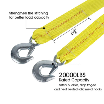 20,000 lb Tow Strap (2"x20') - Heavy Duty Recovery Rope for Jeep/Truck/SUV