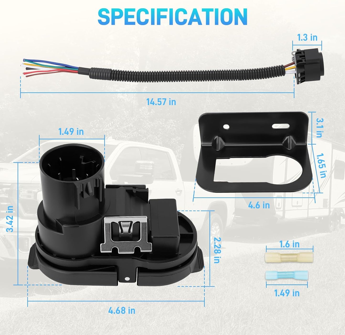 7/4 Pin Trailer Harness with Mounting Bracket - Adapter Plug for USCAR Multi-Tow Pickup Trucks