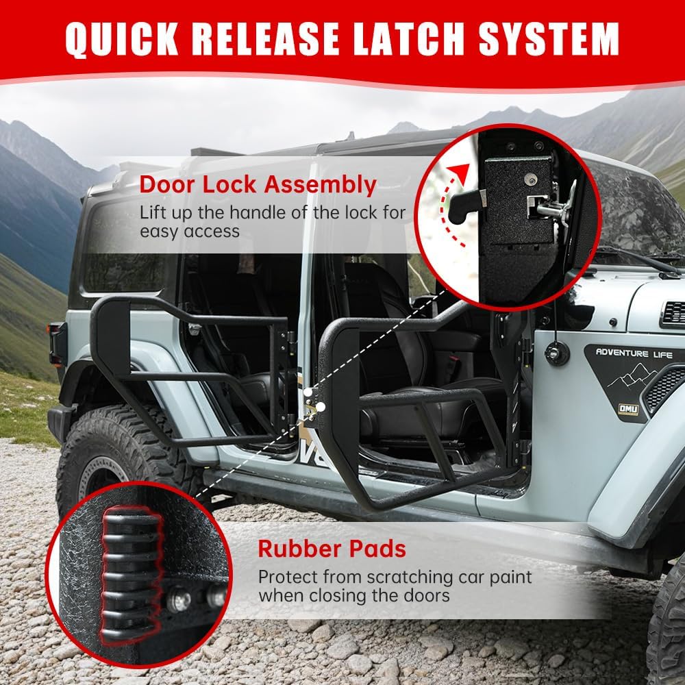 For Jeep Wrangler JL JLU/Gladiator JT 4-Doors 2018-2024 Tube Doors with Side View Mirror 4-piece set Off Road Summer Trail Adventure