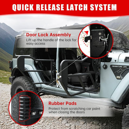For Jeep Wrangler JL JLU/Gladiator JT 4-Doors 2018-2024 Tube Doors with Side View Mirror 4-piece set Off Road Summer Trail Adventure