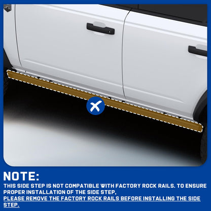 Two-Stair Heavy-Duty Running Boards for 2021-2026 Ford Bronco 4-Door - Rock Slider Nerf Bars