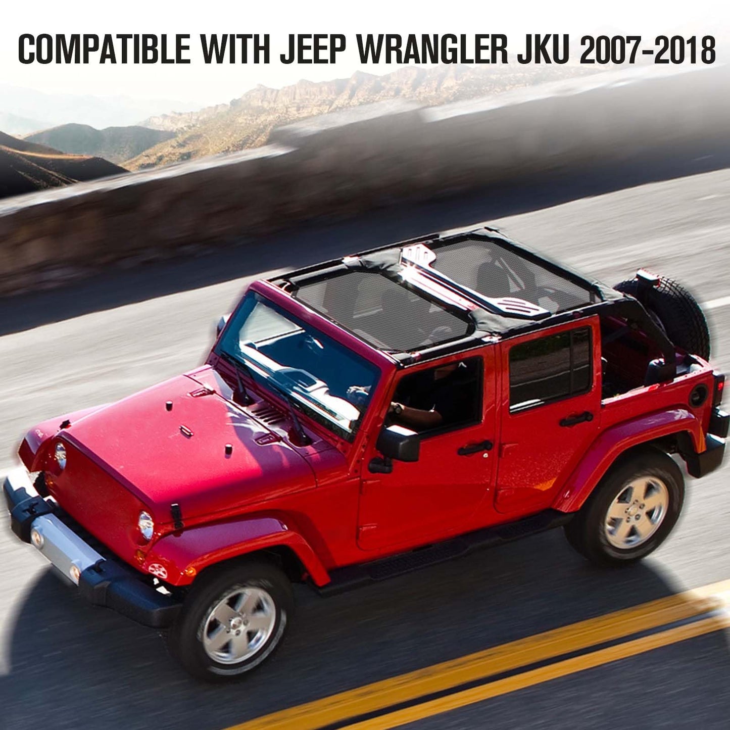 2-Piece Mesh Sun Shade for 2007-2018 Jeep Wrangler JK 4-Door - Front & Rear UV Protection
