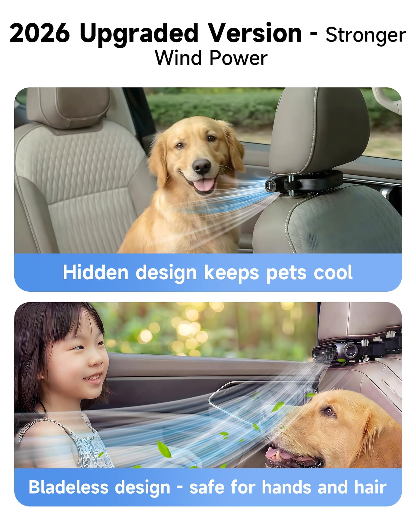 Car Headrest Cooling Fan, USB, 3 Speeds, for Most Vehicles