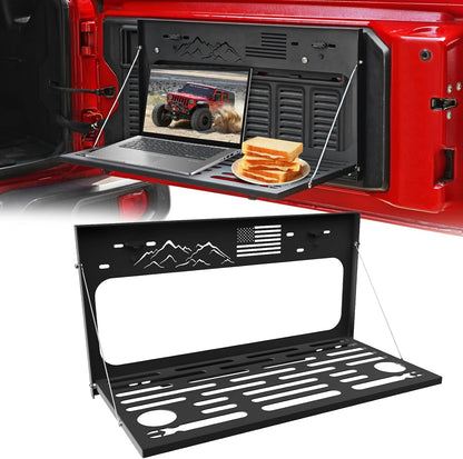 Black Stainless Steel Foldable Tailgate Table for 2007-2025 Jeep Wrangler - Supports 75 lb