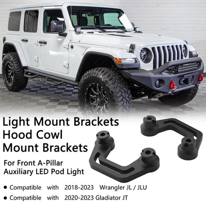 A-Pillar LED Light Mounts for 2018-2023 Jeep Wrangler JL & Gladiator JT (Black)