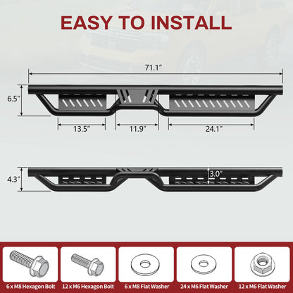 Two-Stair Black Running Boards for 2018-2026 Jeep Wrangler JL 4-Door - Nerf Bars