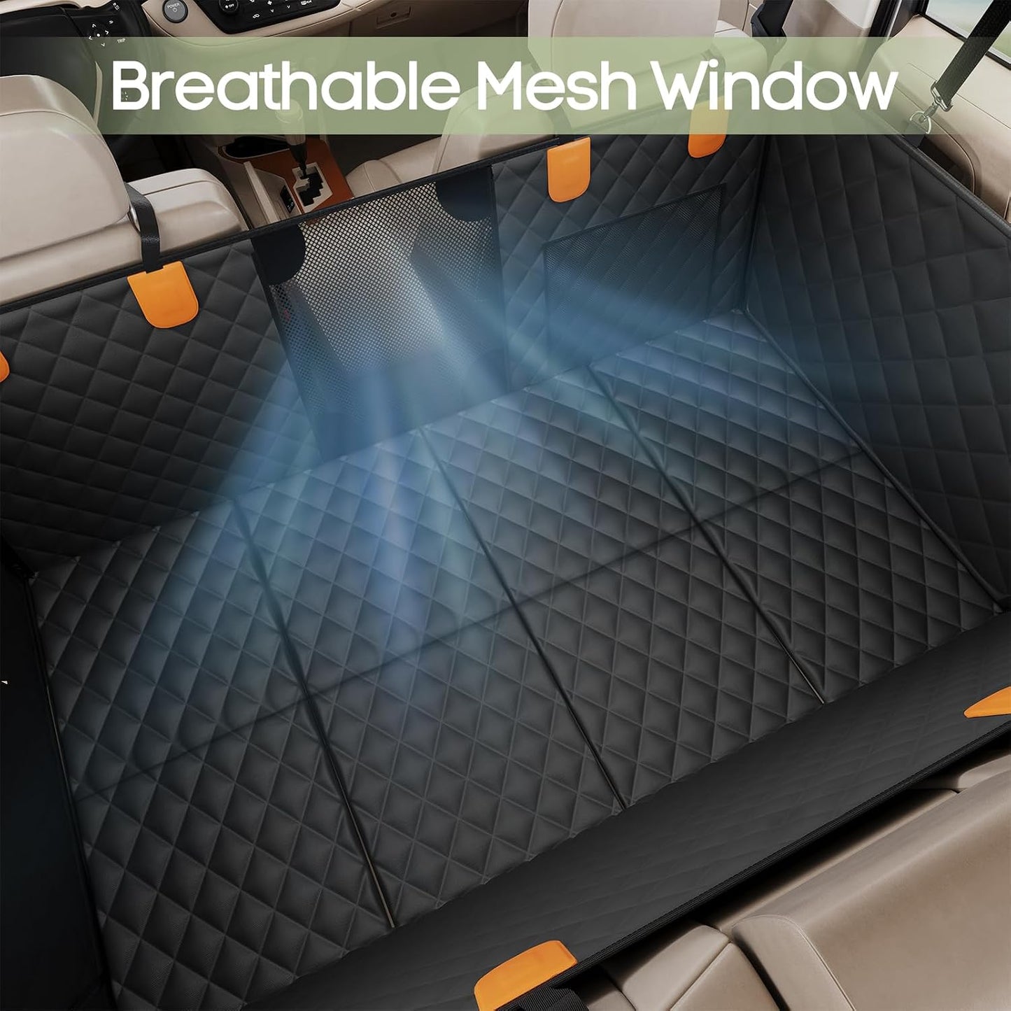 400 lb Hard-Bottom Dog Hammock - Waterproof, Mesh Window for Car/SUV
