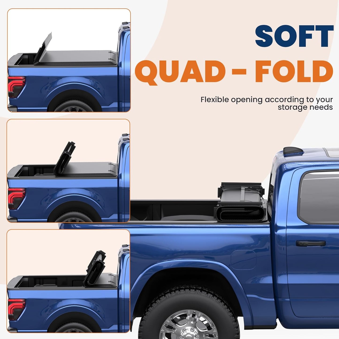 Quad 4-Fold 6.5 FT Soft Folding Truck Bed Tonneau Cover Compatible with 2015-2025 Ford F150 F-150 Bed Fourth Fold Styleside Truck Bed Cover