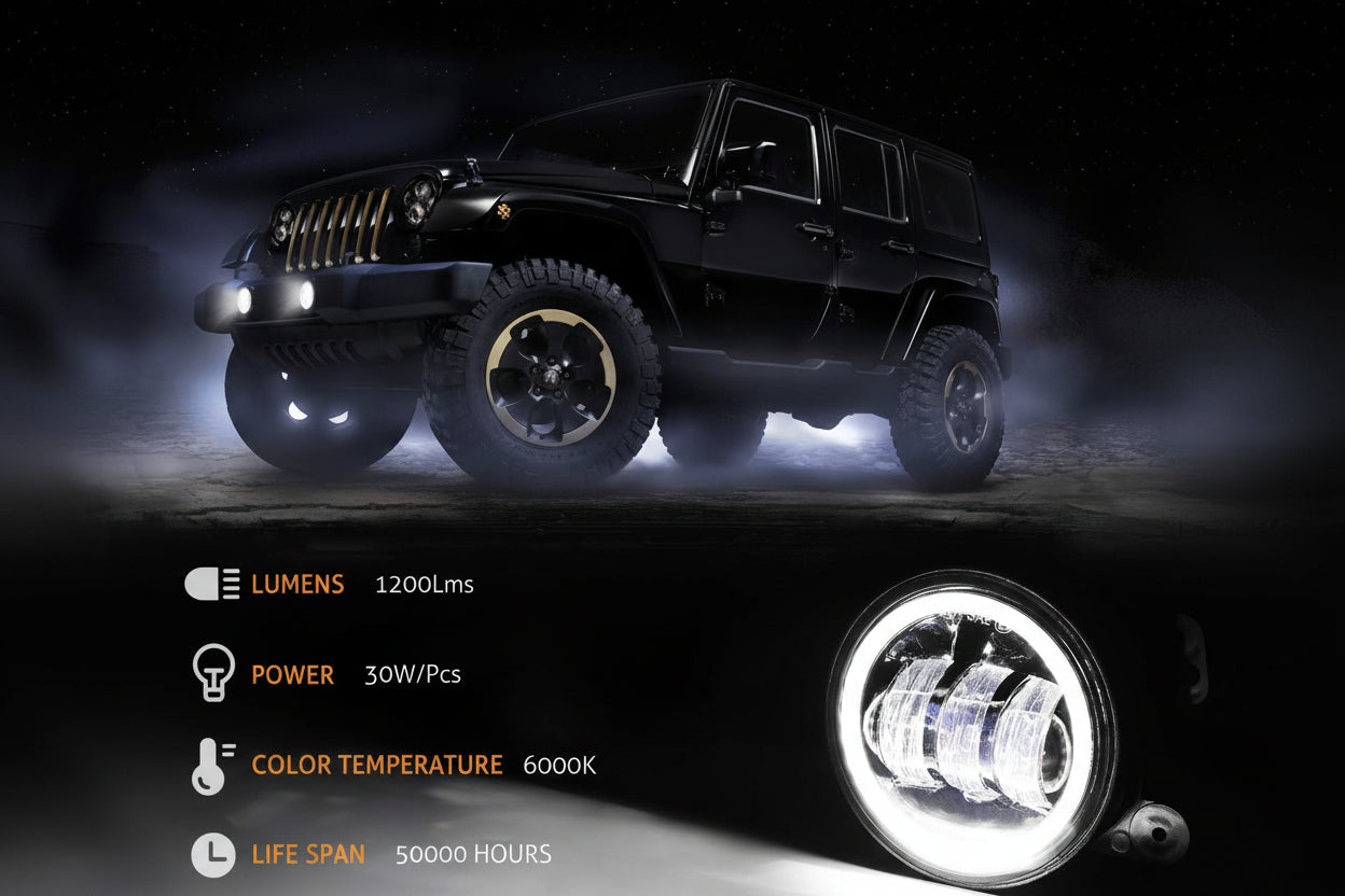 DOT Approved 4" 60W LED Fog Lights for 2007-2018 Jeep Wrangler JK - with DRL & Signal