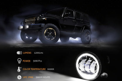 DOT Approved 4" 60W LED Fog Lights for 2007-2018 Jeep Wrangler JK - with DRL & Signal