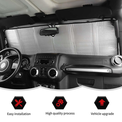 Windshield Sunshade Sun Shade Heat Shield Sun Visor Mat Compatible with Jeep Wrangler Rubicon Sahara TJ JK JKU 2 Door & 4 Door