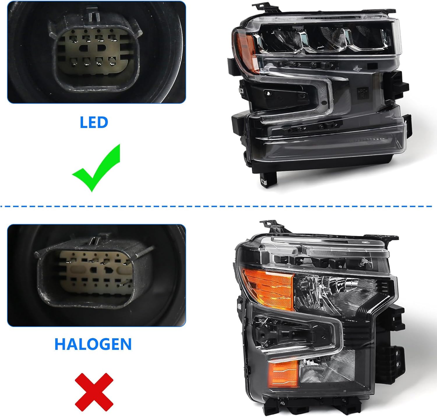 Full LED Headlight Assembly for Chevy Silverado 1500 2019 2020 2021 2022 Pickup Truck LT/LT Trail Boss/LTZ 1500 Head Light Lamp Right Passenger Side GM2503497 84621851(Not for Halogen Model)