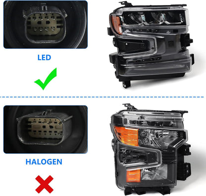 Full LED Headlight Assembly for Chevy Silverado 1500 2019 2020 2021 2022 Pickup Truck LT/LT Trail Boss/LTZ 1500 Head Light Lamp Right Passenger Side GM2503497 84621851(Not for Halogen Model)