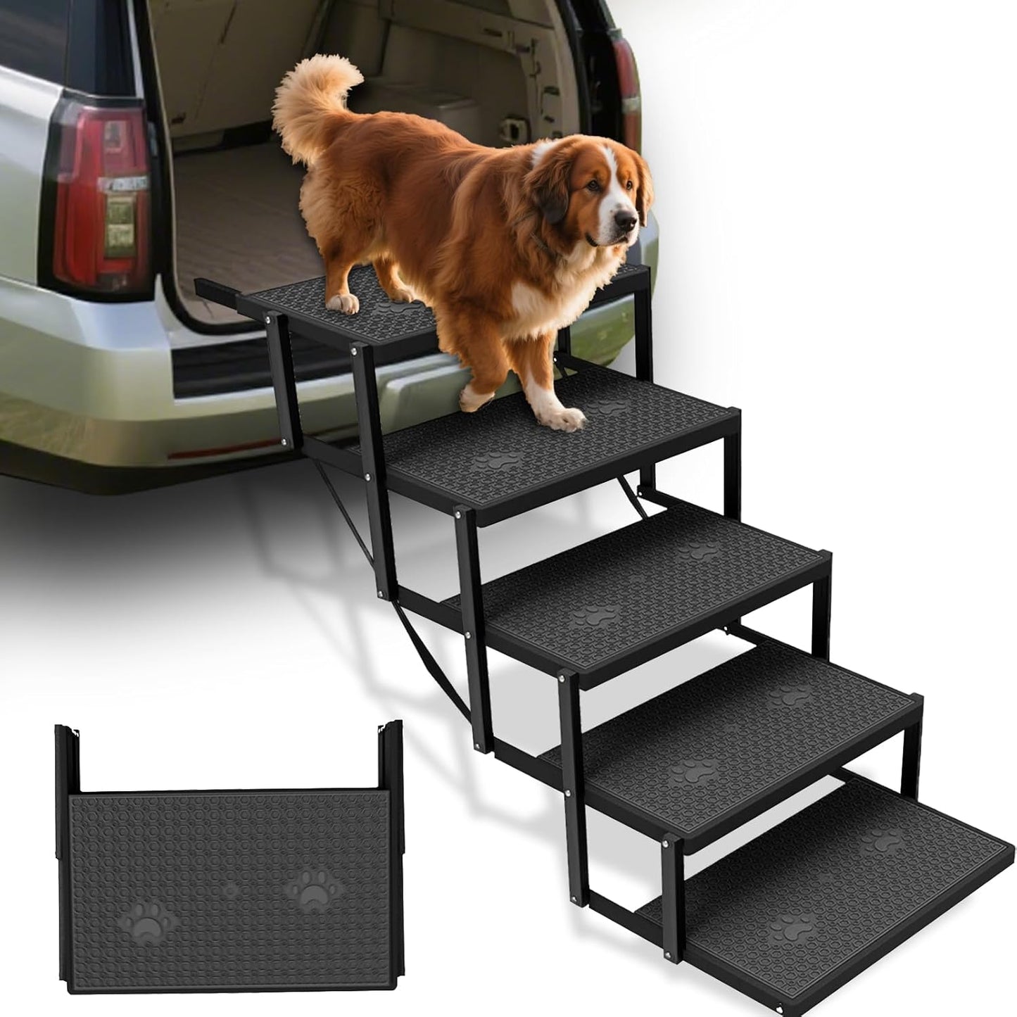 5-Step Dog Car Stairs - Upgraded Load Capacity for Large Dogs, Sturdy Portable Design