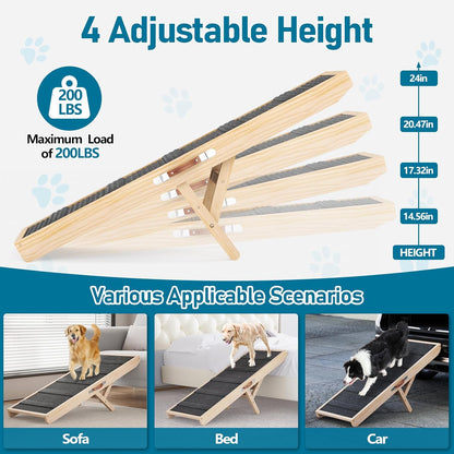 Tresbro Dog Ramp for Bed, 47.24'' Long Pet Ramp with Adjustable 14.56'' to 24'' Height, Portable Dog Ramp Hold up to 200LBS with Anti-Slip Mat & Carrying Handle for Small & Medium Dogs to Get on Couch