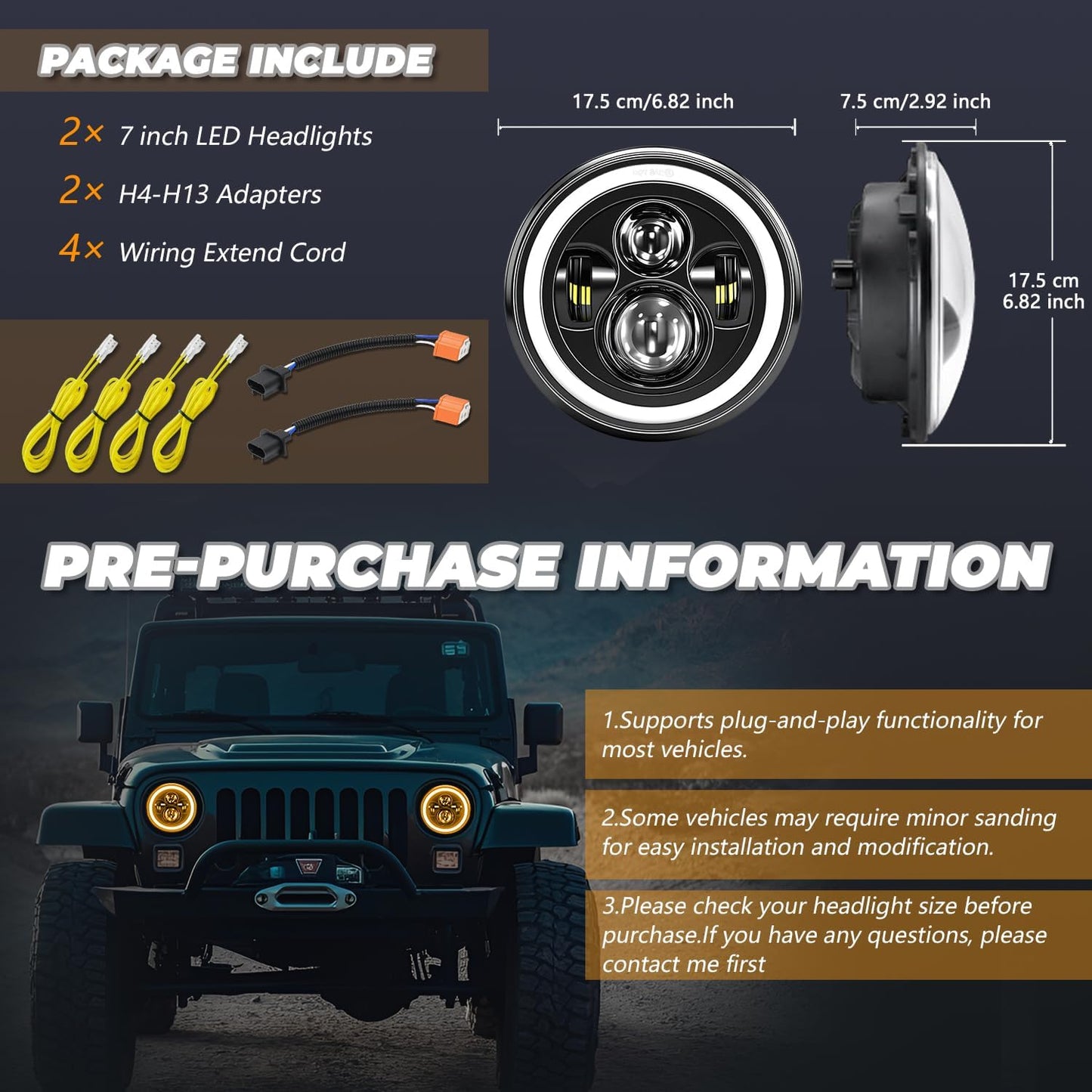 7" Round LED Headlight - H6024 Hi/Lo/Turn/DRL, DOT Approved, Universal Fit