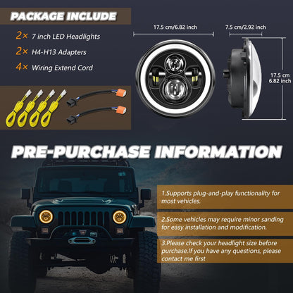 7" Round LED Headlight - H6024 Hi/Lo/Turn/DRL, DOT Approved, Universal Fit