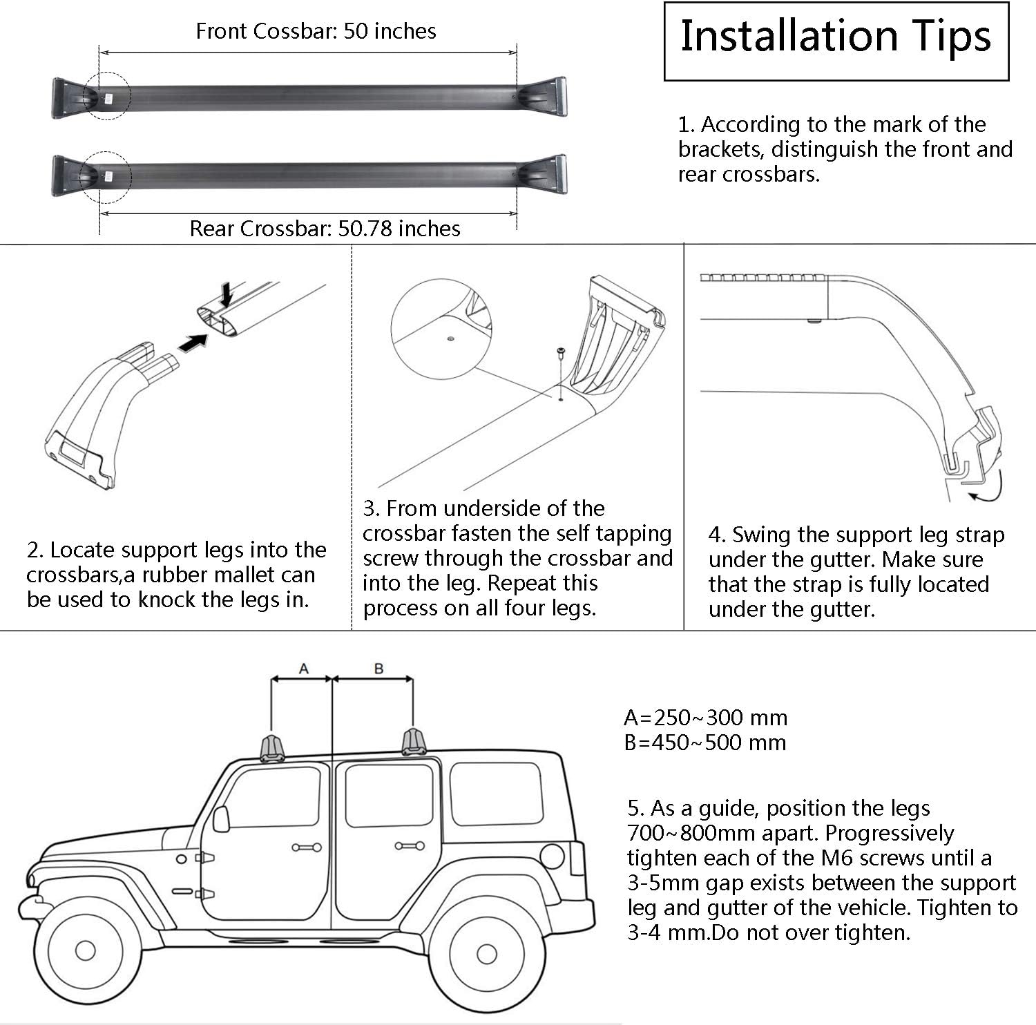 Roof Rack Cross Bars for Jeep Wrangler JK JL Gladiator JT 2007-2024 - OHMU