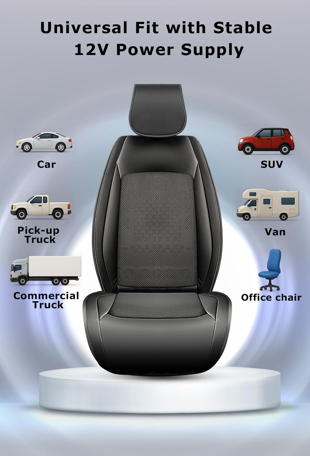 Cooling Car Seat Cushion for Trucks, SUVs – 12V Ventilated Universal Fit