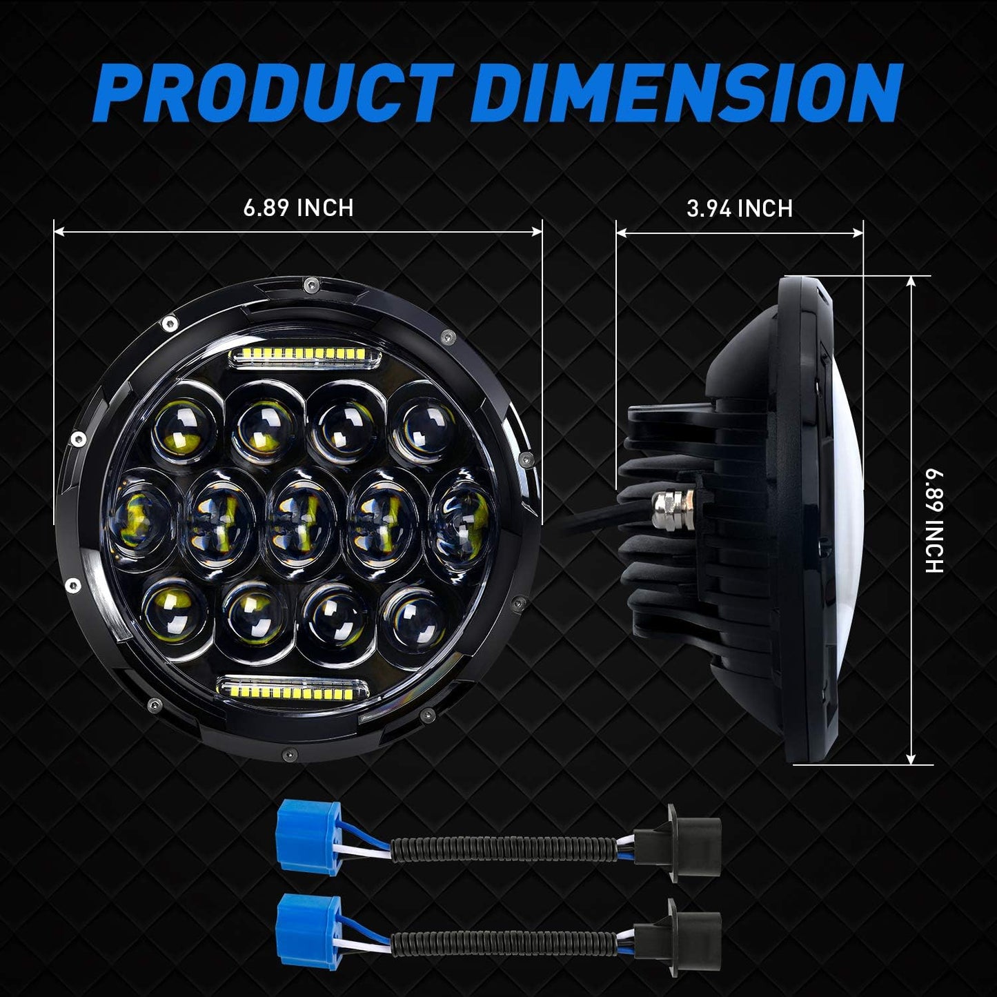 DOT Approved 7" LED Headlight - H6024 Hi/Lo/DRL, Universal Black Fit