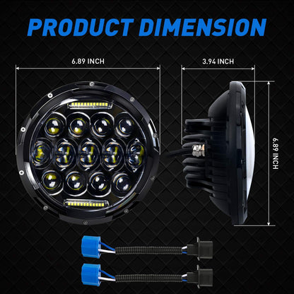 DOT Approved 7" LED Headlight - H6024 Hi/Lo/DRL, Universal Black Fit