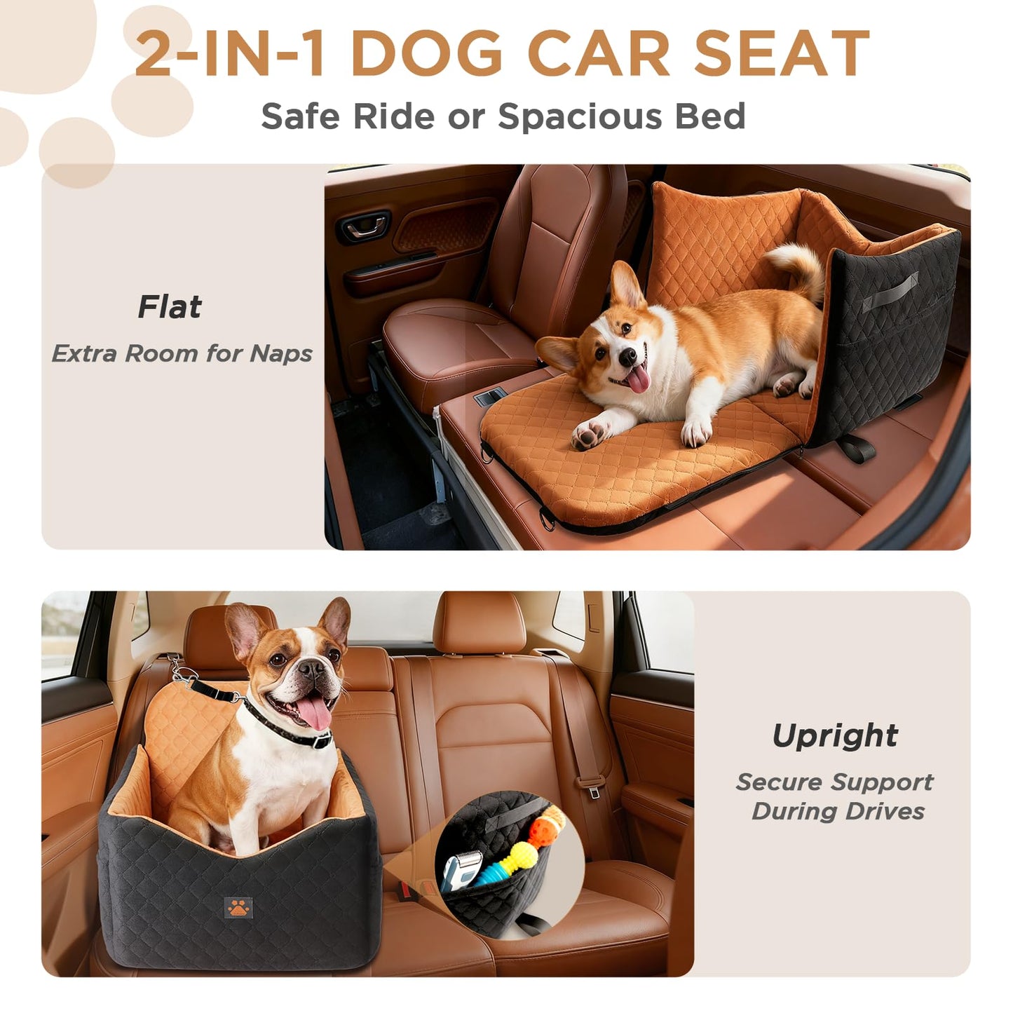 Small/Medium Dog Car Seat w/Side Opening - Thick Cushion, Detachable Washable, 35 lb Capacity (Grey)
