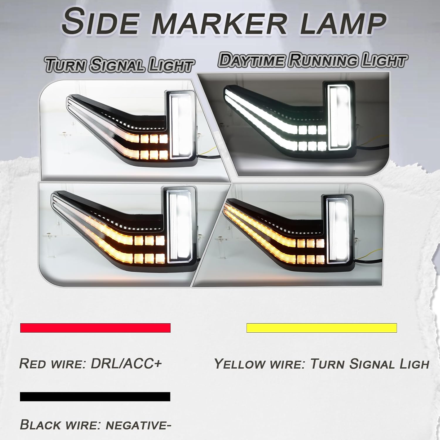 Led Fender Side Marker Lights Assembly, 2 Pcs Amber Front Fender Lamp Kit for Ford F150 for F-150 2021-2025 Pickup,Function as Amber Sequential Turn Signal Light & Daytime Running Light