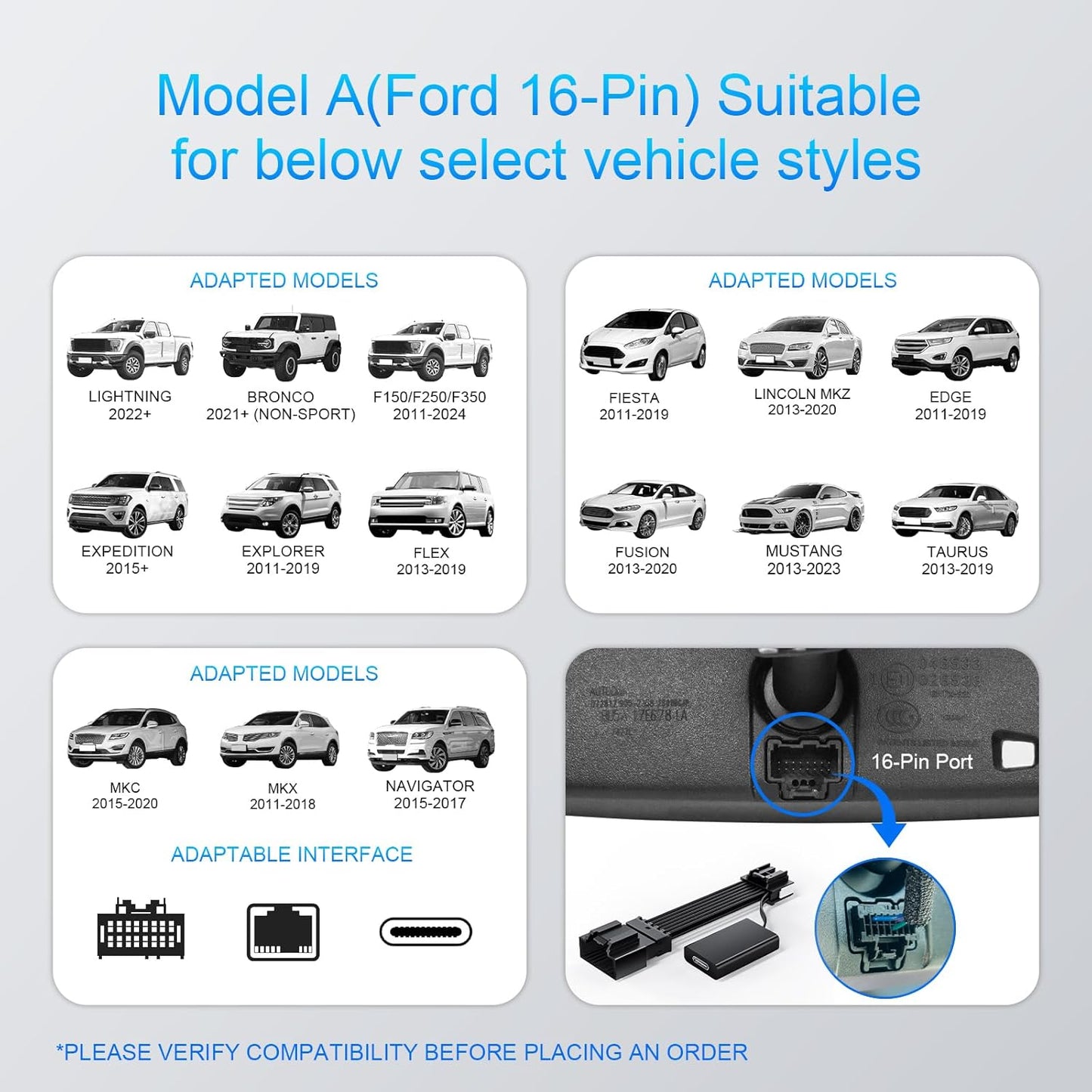 Dashcam Power Adapter (16-Pin Model A) for Ford F-Series, Explorer & Bronco - Hidden Wiring