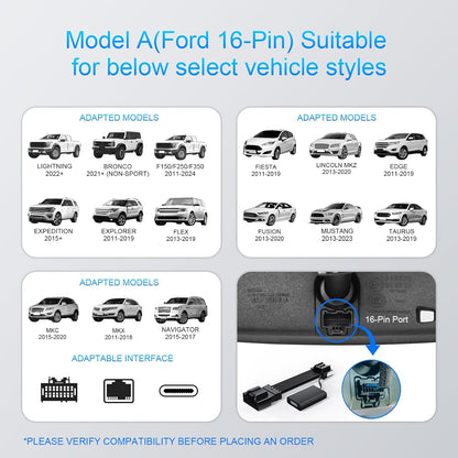 Dashcam Power Adapter (16-Pin Model A) for Ford F-Series, Explorer & Bronco - Hidden Wiring