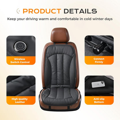 Waterproof Faux Leather Front Seat Cover - Universal Fit, Winter Cozy (Black)
