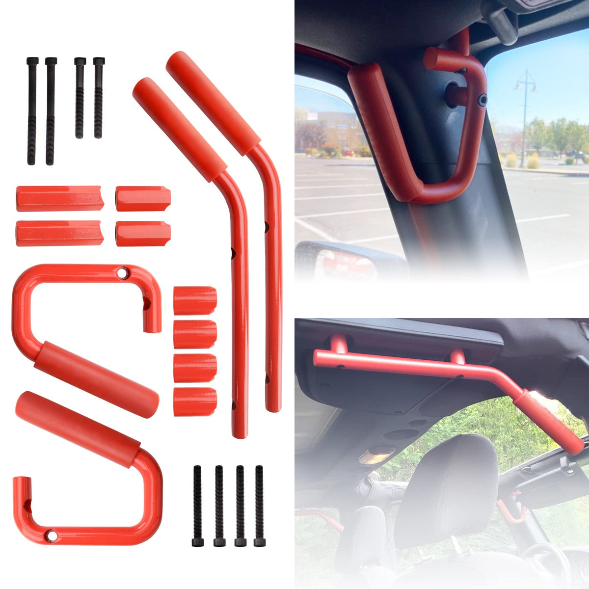 Front & Rear Grab Handle Kit Aluminum Alloy Grab Bar for 2007-2018 Jeep Wrangler JK JKU Rubicon Sport Sahara (Black)