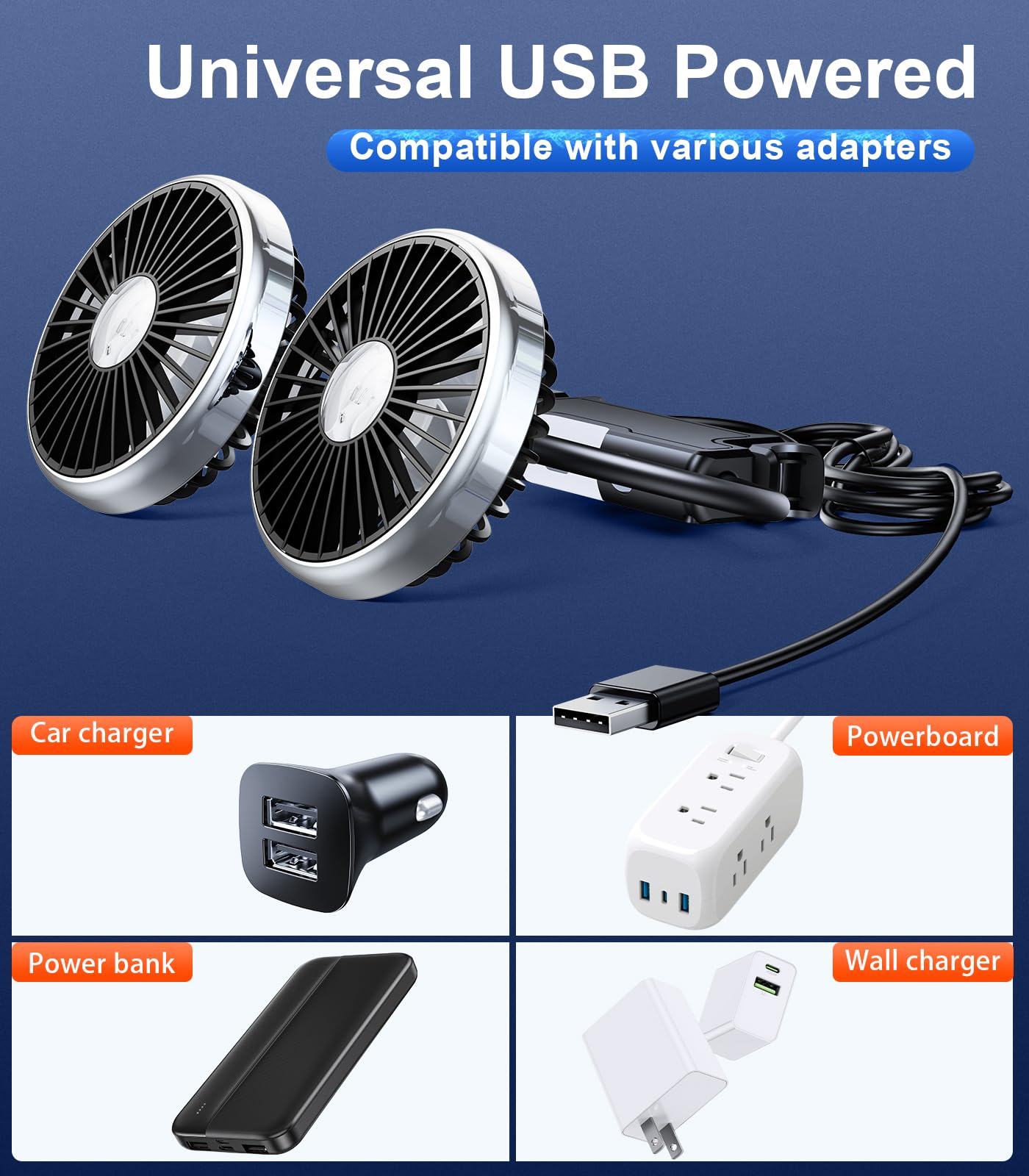 Dual Head Gooseneck Car Fan for Back Seat Cooling