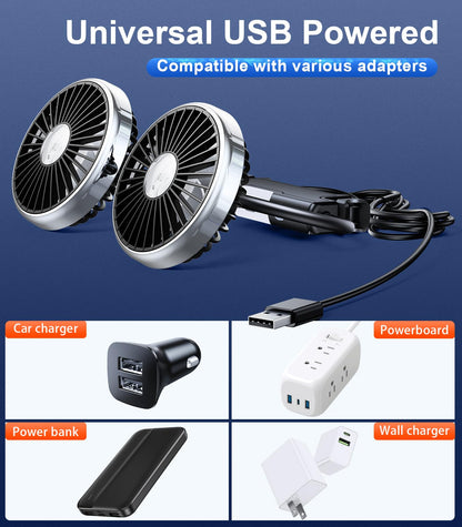 Dual Head Gooseneck Car Fan for Back Seat Cooling