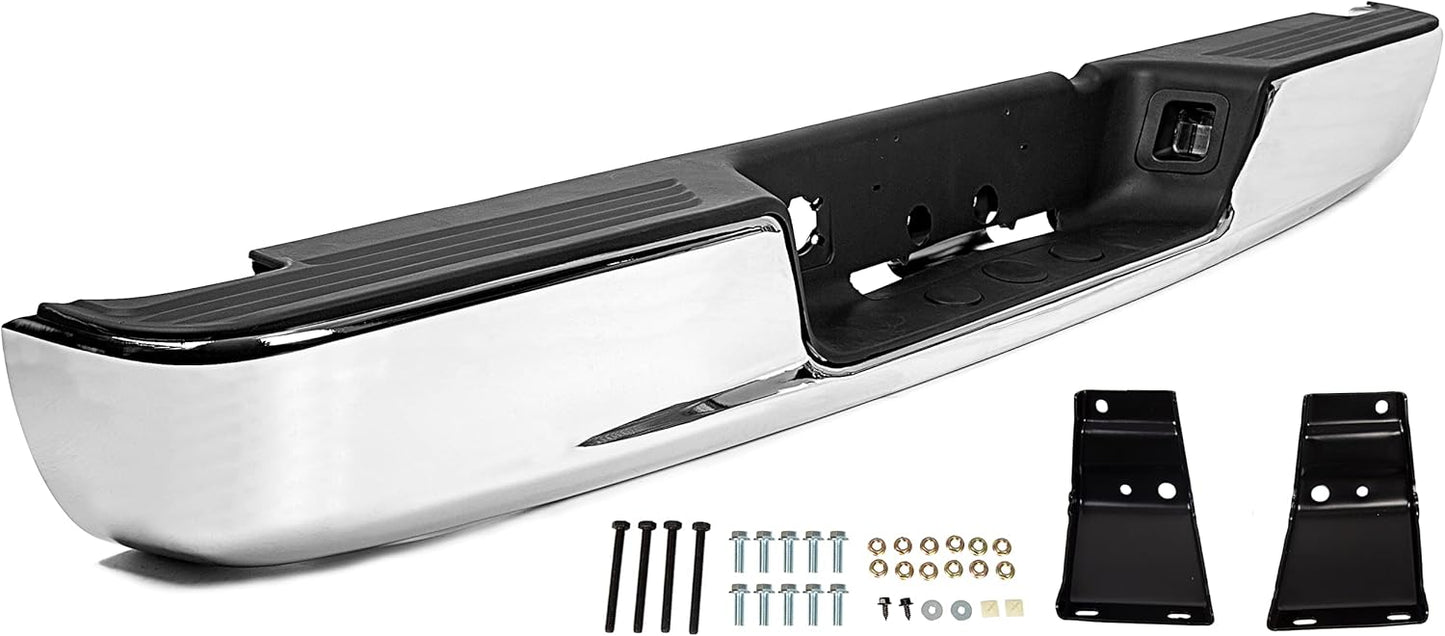 KUAFU Rear Step Bumper Assembly Compatible With 2002-2008 Dodge Ram 1500 2003-2009 Ram 2500 3500 Replace for CH1103111 CH1103108 W/Top Pads & & license Plate lamp Chrome